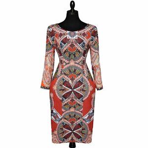 Etcetera Red Paisley Print Long Sleeve Midi Dress Size 2 NWT